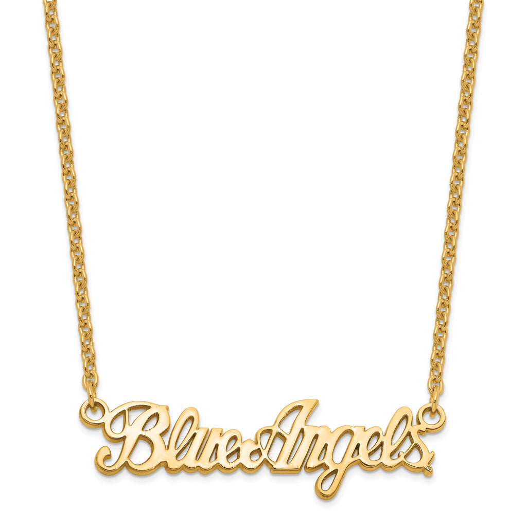 Blue Angels Script Bar Necklace in Gold-Plated Sterling Silver - Sophia Jewelers