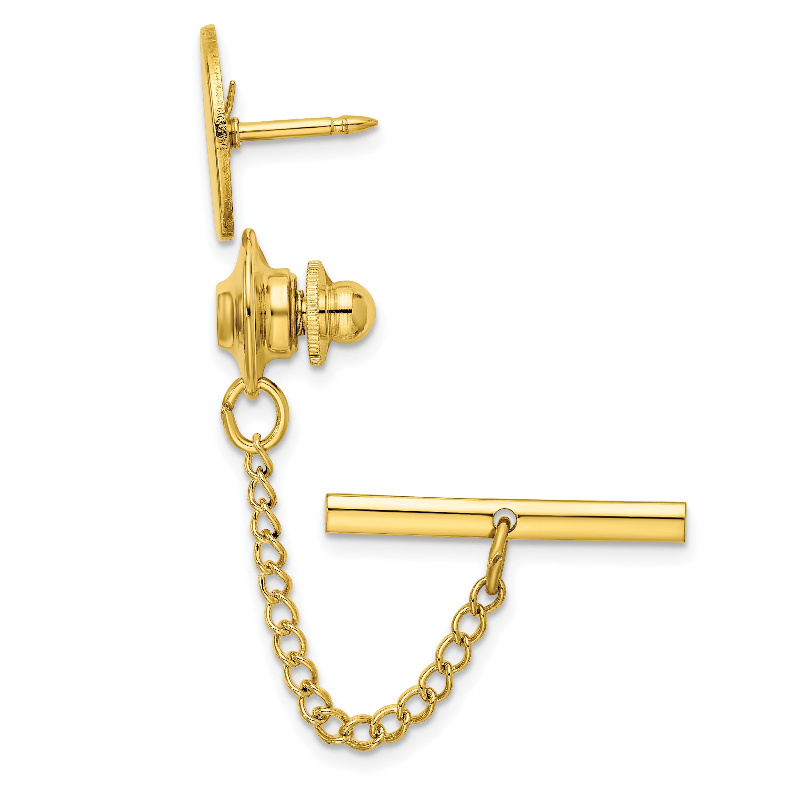 Kelly Waters Gold-plated Polished Round Engravable Tie Tac with Safety Chain Secondary image