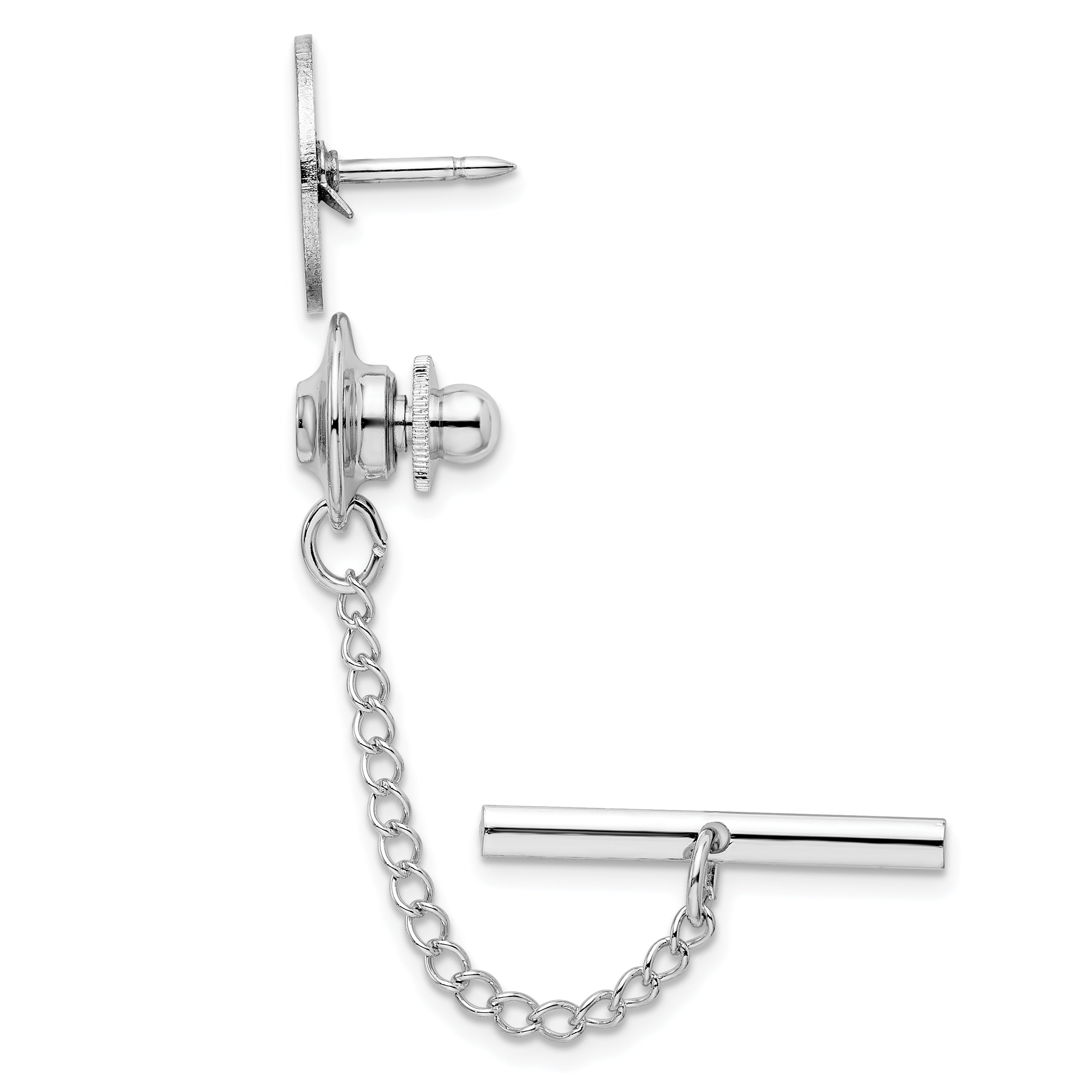 Kelly Waters Rhodium-plated Polished Round Engravable Tie Tac with Safety Chain Secondary image