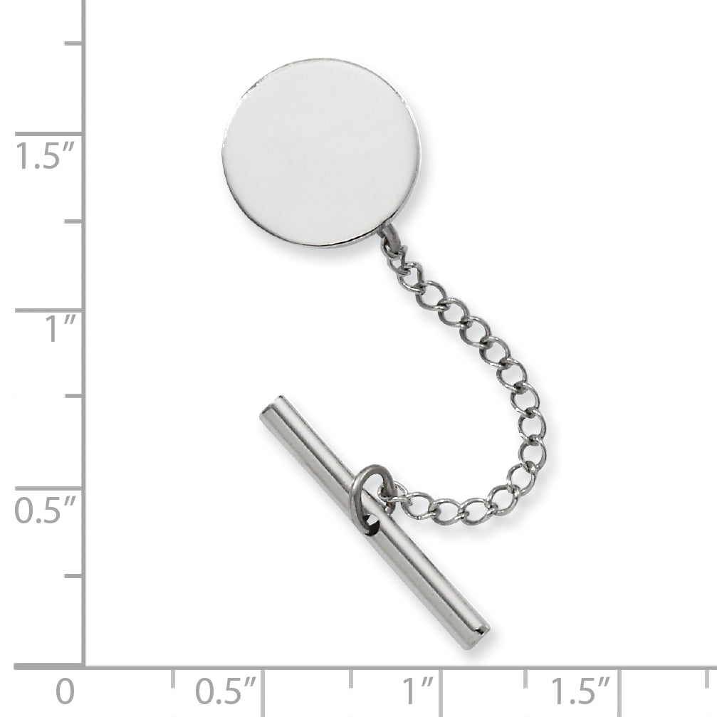 Kelly Waters Rhodium-plated Polished Round Engravable Tie Tac with Safety Chain