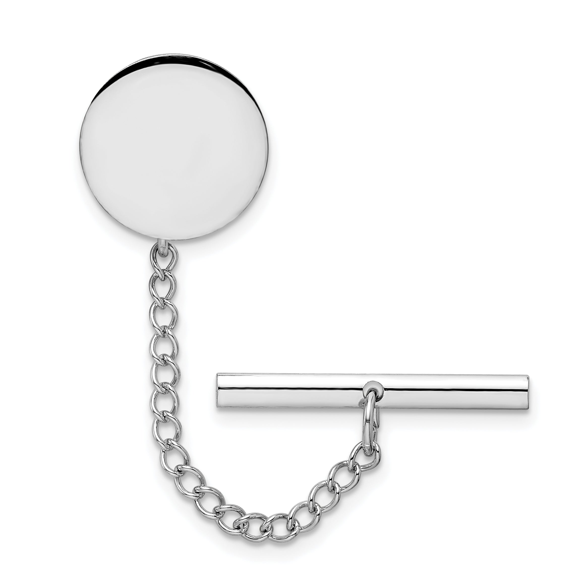 Kelly Waters Rhodium-plated Polished Round Engravable Tie Tac with Safety Chain Main image