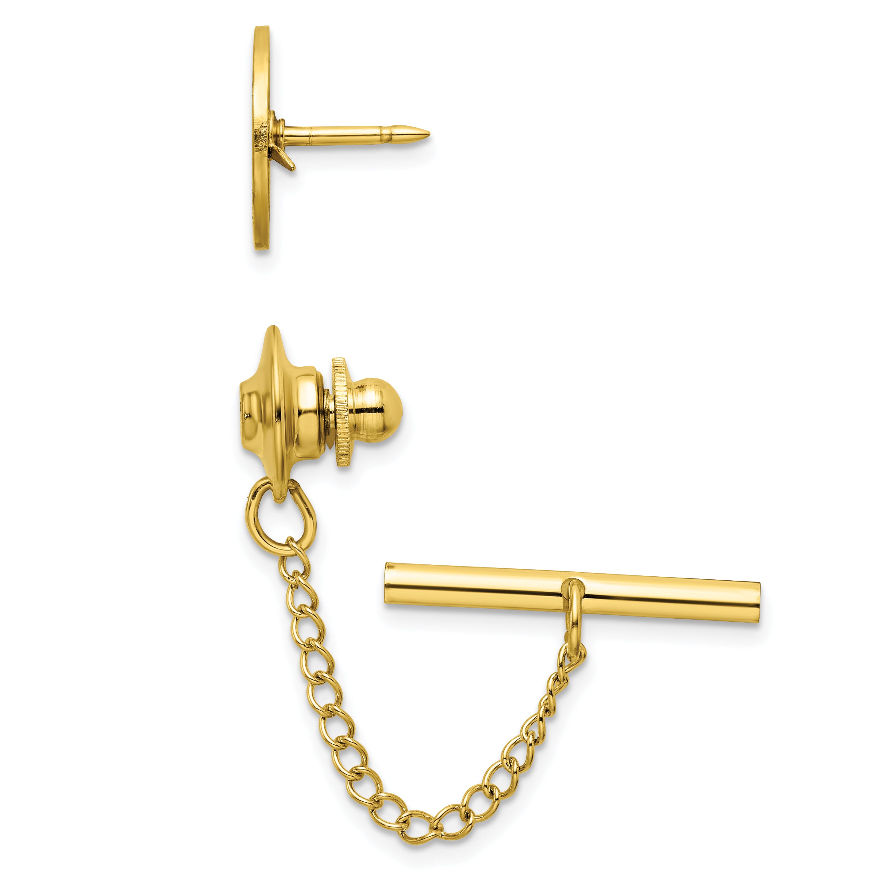 Kelly Waters Gold-plated Satin Round Engravable Tie Tac with Safety Chain