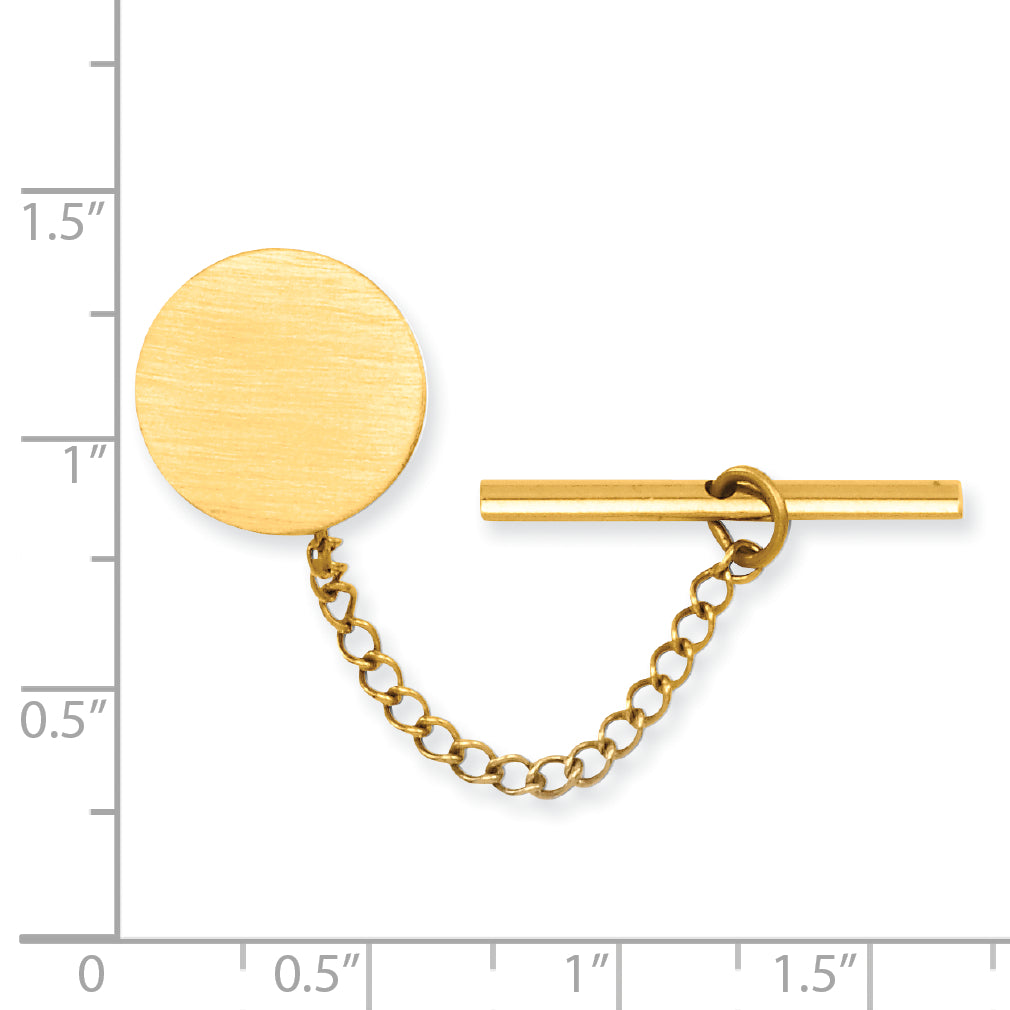 Kelly Waters Gold-plated Satin Round Engravable Tie Tac with Safety Chain