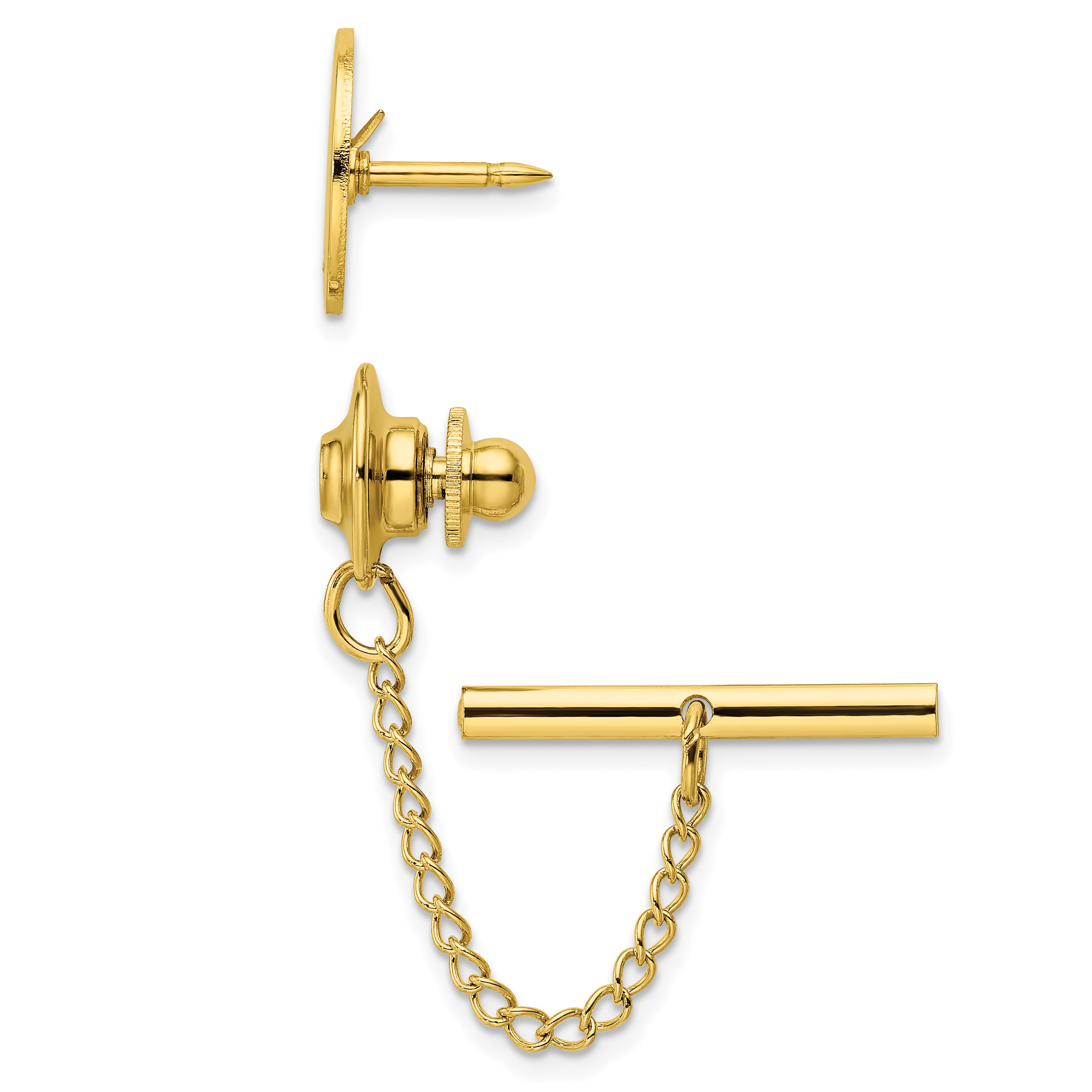 Kelly Waters Gold-plated .01 Ct. Diamond Polished and Satin Round Tie Tac with Safety Chain Secondary image