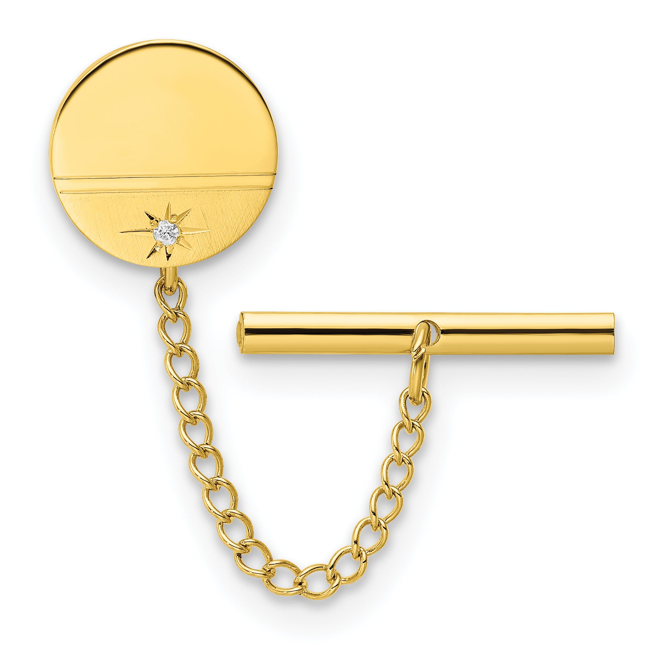 Kelly Waters Gold-plated .01 Ct. Diamond Polished and Satin Round Tie Tac with Safety Chain Main image