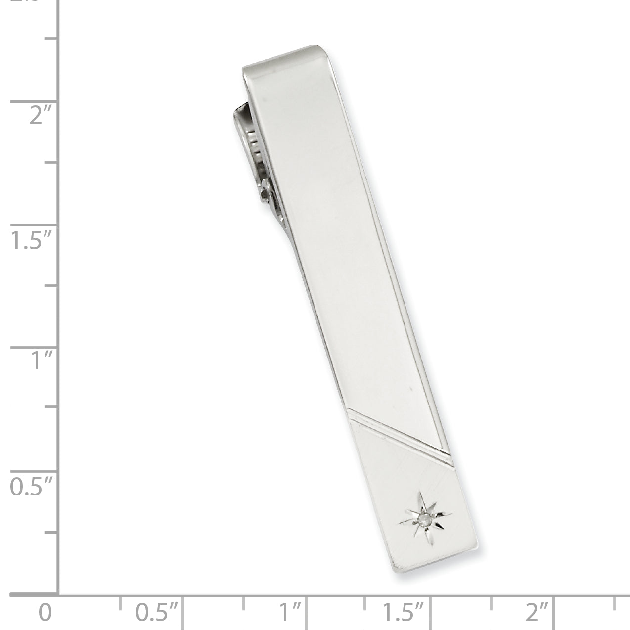 Kelly Waters Rhodium-plated .01 Ct. Diamond Polished and Satin Tie Bar
