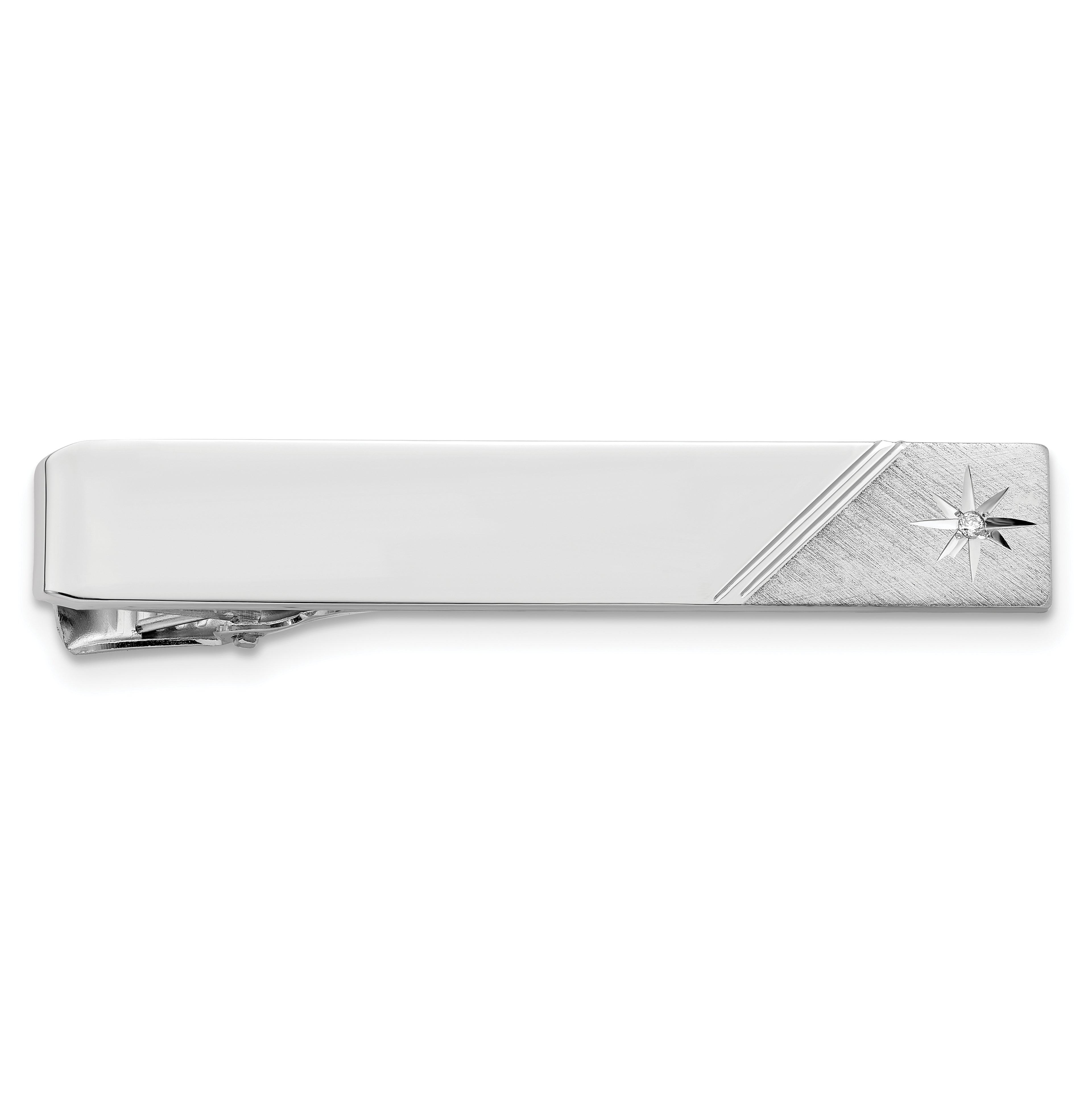 Kelly Waters Rhodium-plated .01 Ct. Diamond Polished and Satin Tie Bar