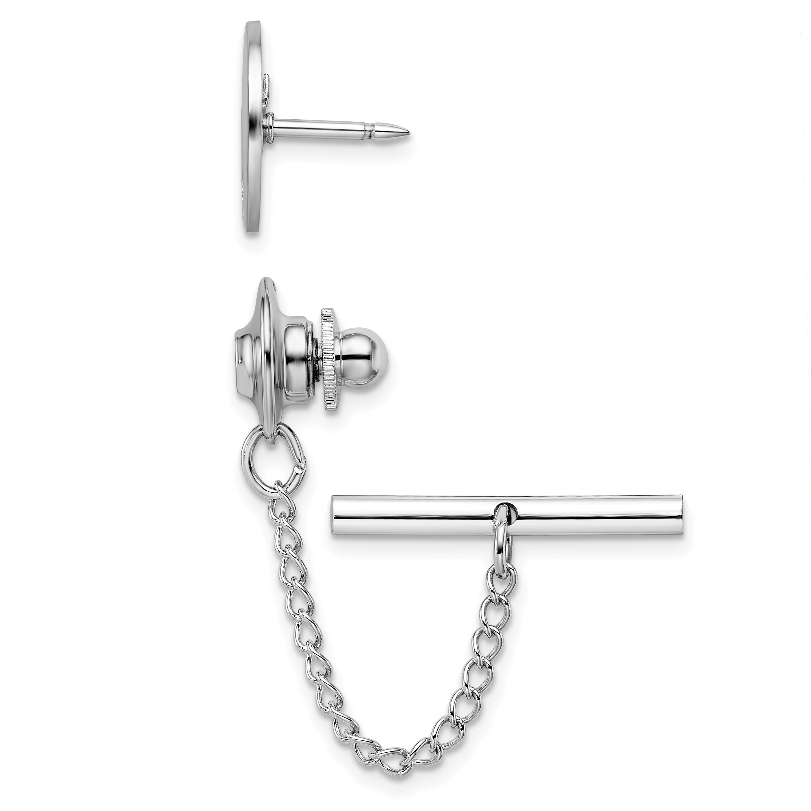 Kelly Waters Rhodium-plated .01 Ct. Diamond Polished and Satin Round Tie Tac with Safety Chain