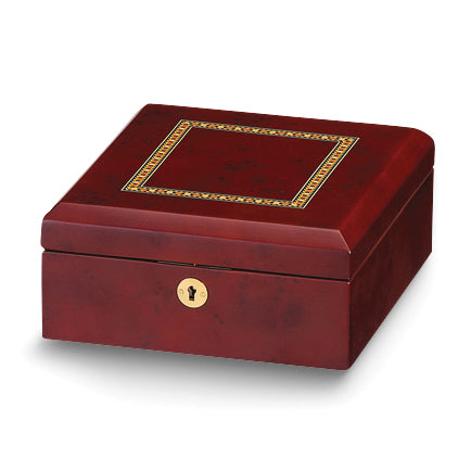 High Gloss Dark Burlwood Finish with Inlay Velvet Lined Locking Wooden 6-Watch Case