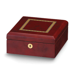 High Gloss Dark Burlwood Finish with Inlay Velvet Lined Locking Wooden 6-Watch Case