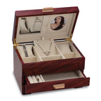 High Gloss Mahogany Veneer Finish 1-drawer Wooden Jewelry Box