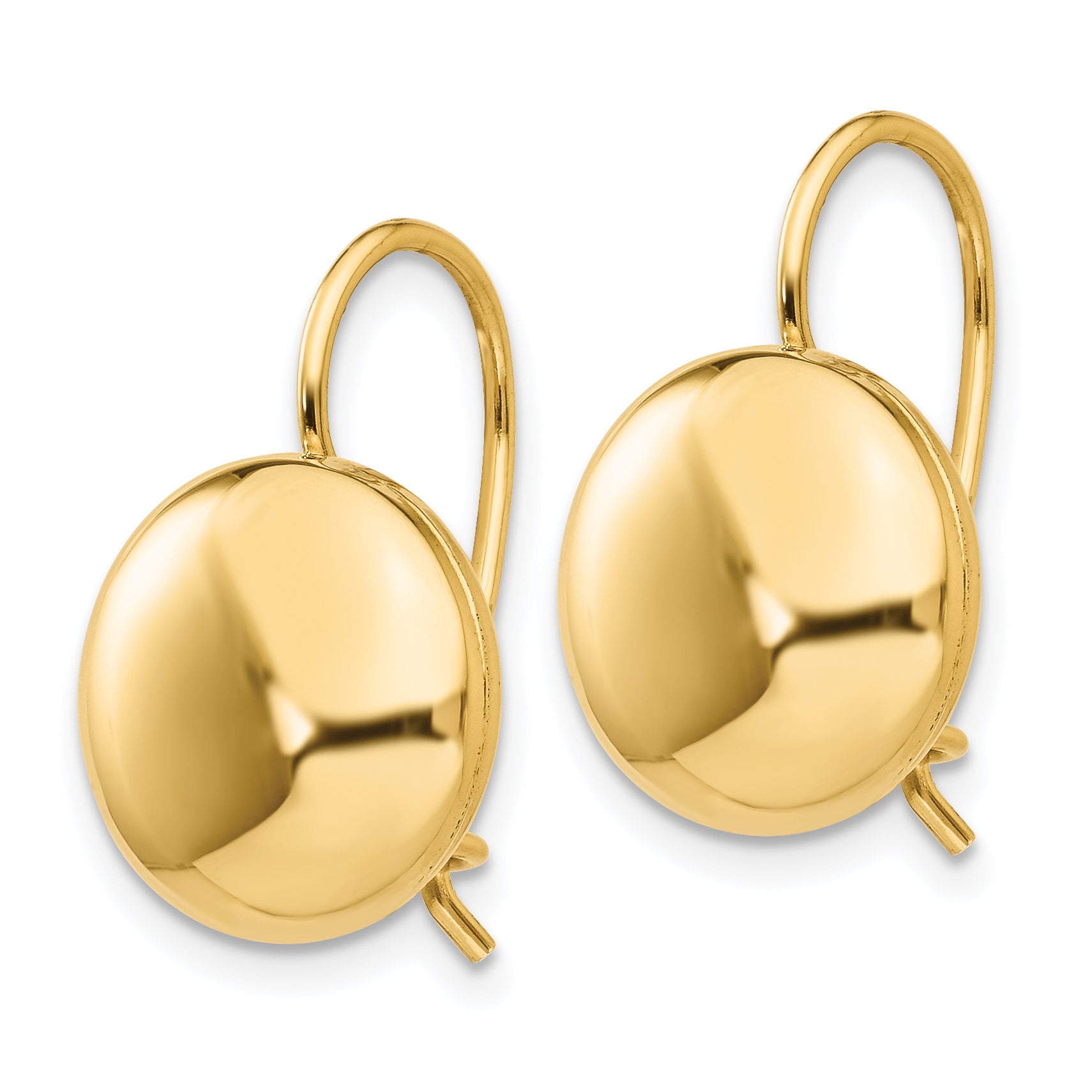14k Polished 12mm Button Kidney Wire Earrings Secondary image