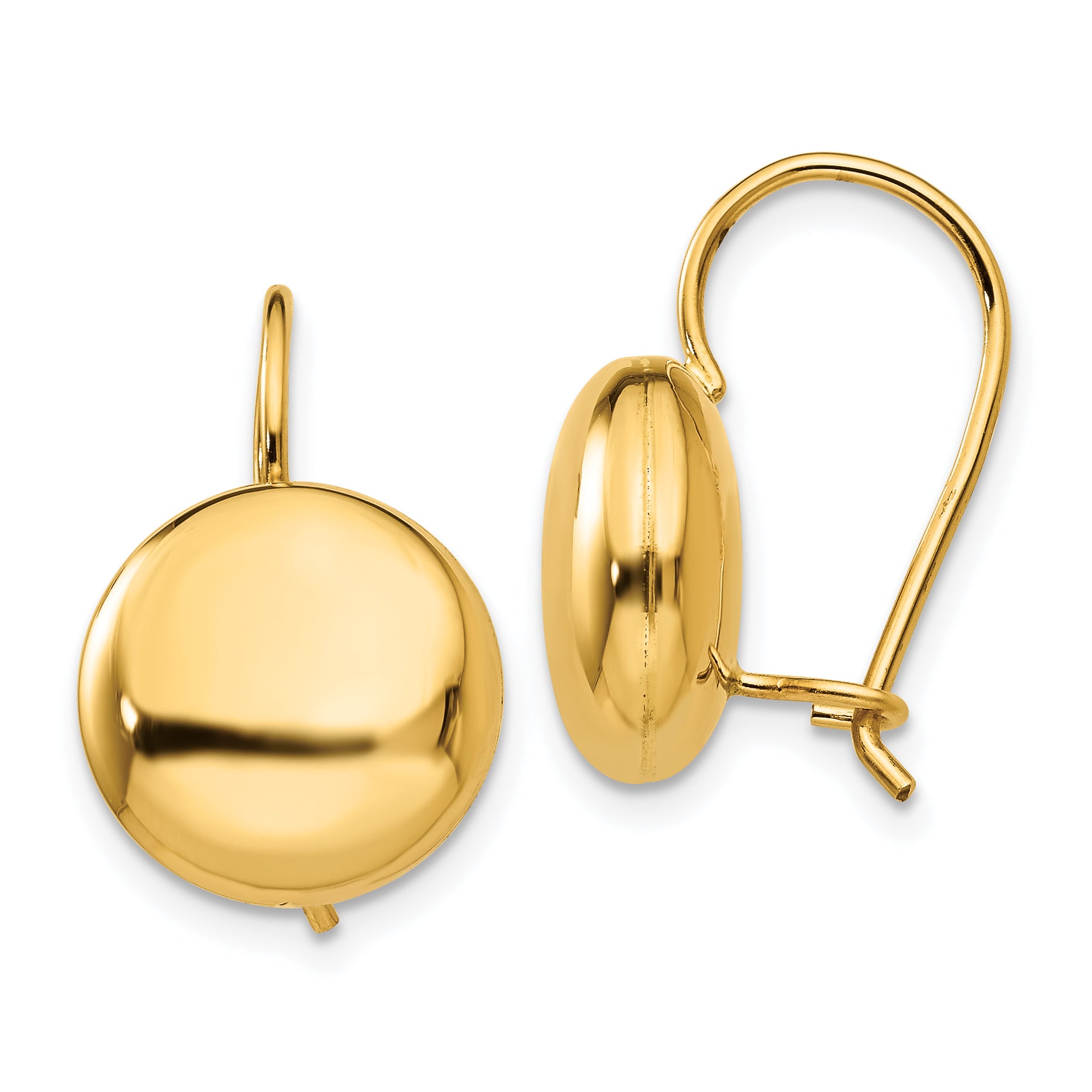 14k Polished 12mm Button Kidney Wire Earrings Main image