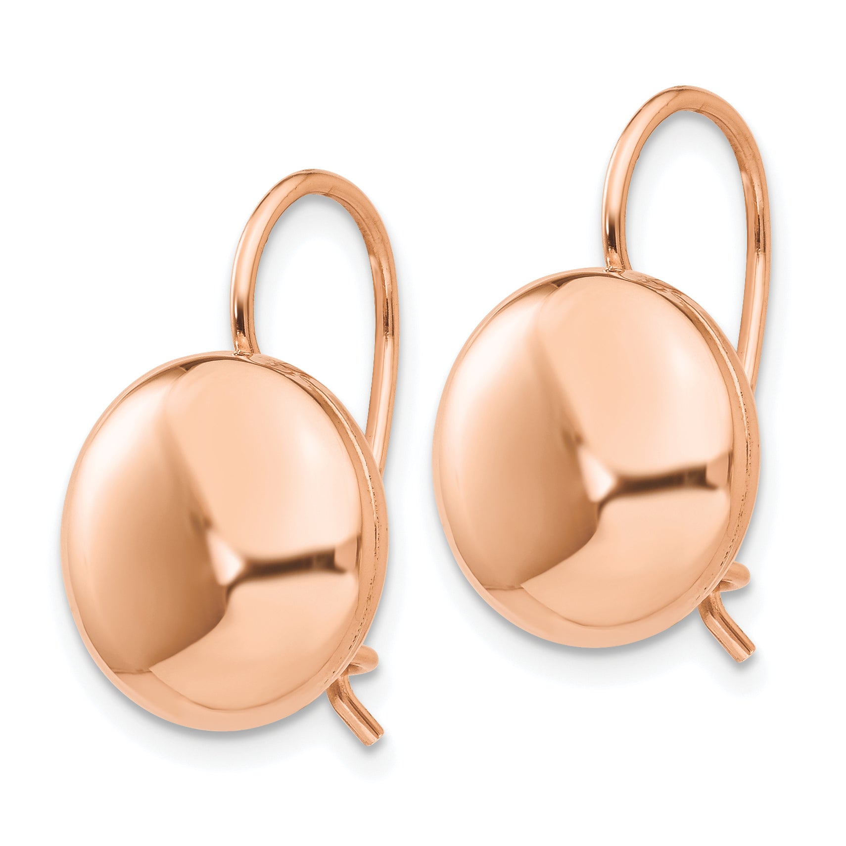14k Rose Polished 12mm Button Kidney Wire Earrings