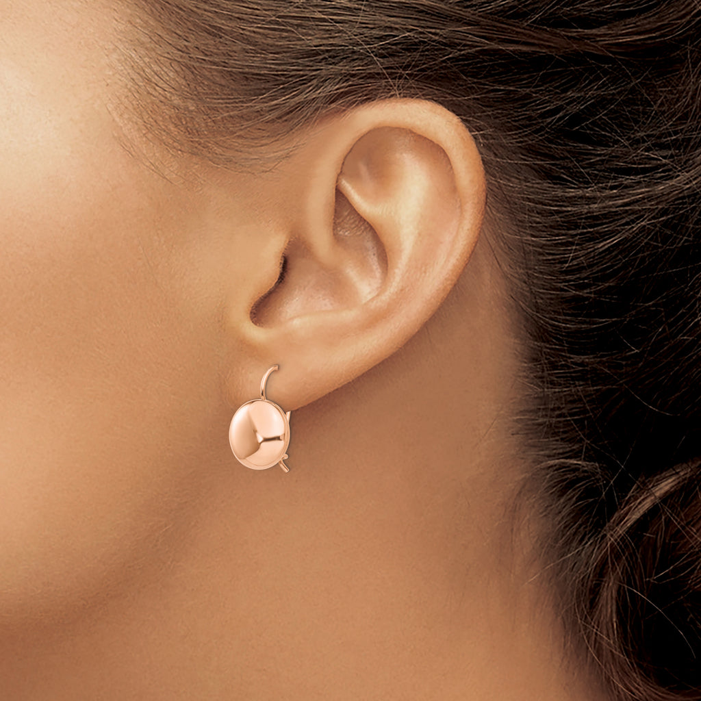 14k Rose Polished 12mm Button Kidney Wire Earrings