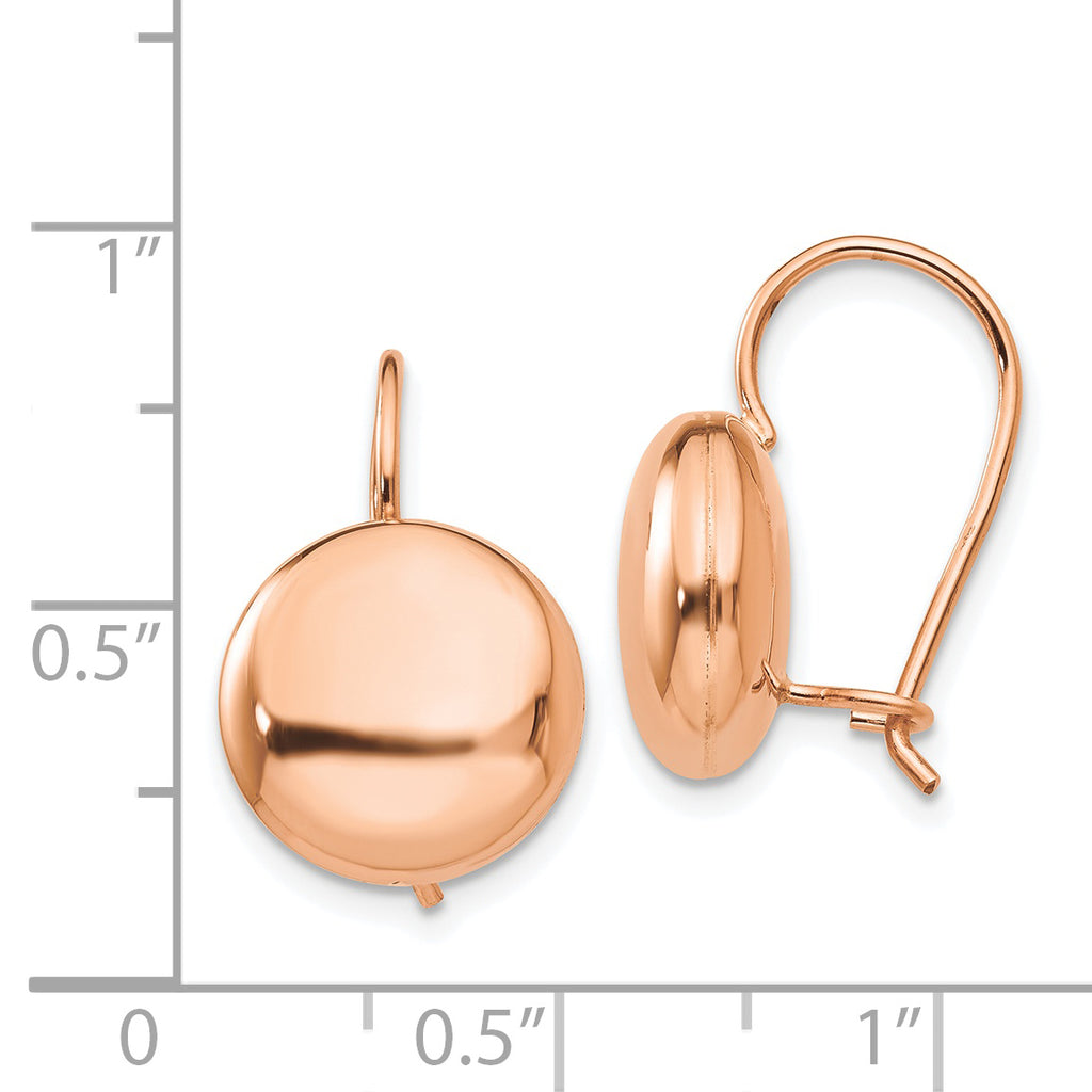 14k Rose Polished 12mm Button Kidney Wire Earrings