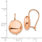 14k Rose Polished 12mm Button Kidney Wire Earrings