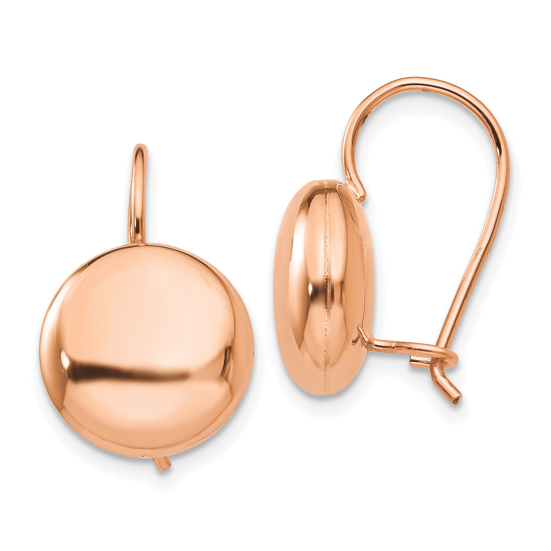 14k Rose Polished 12mm Button Kidney Wire Earrings