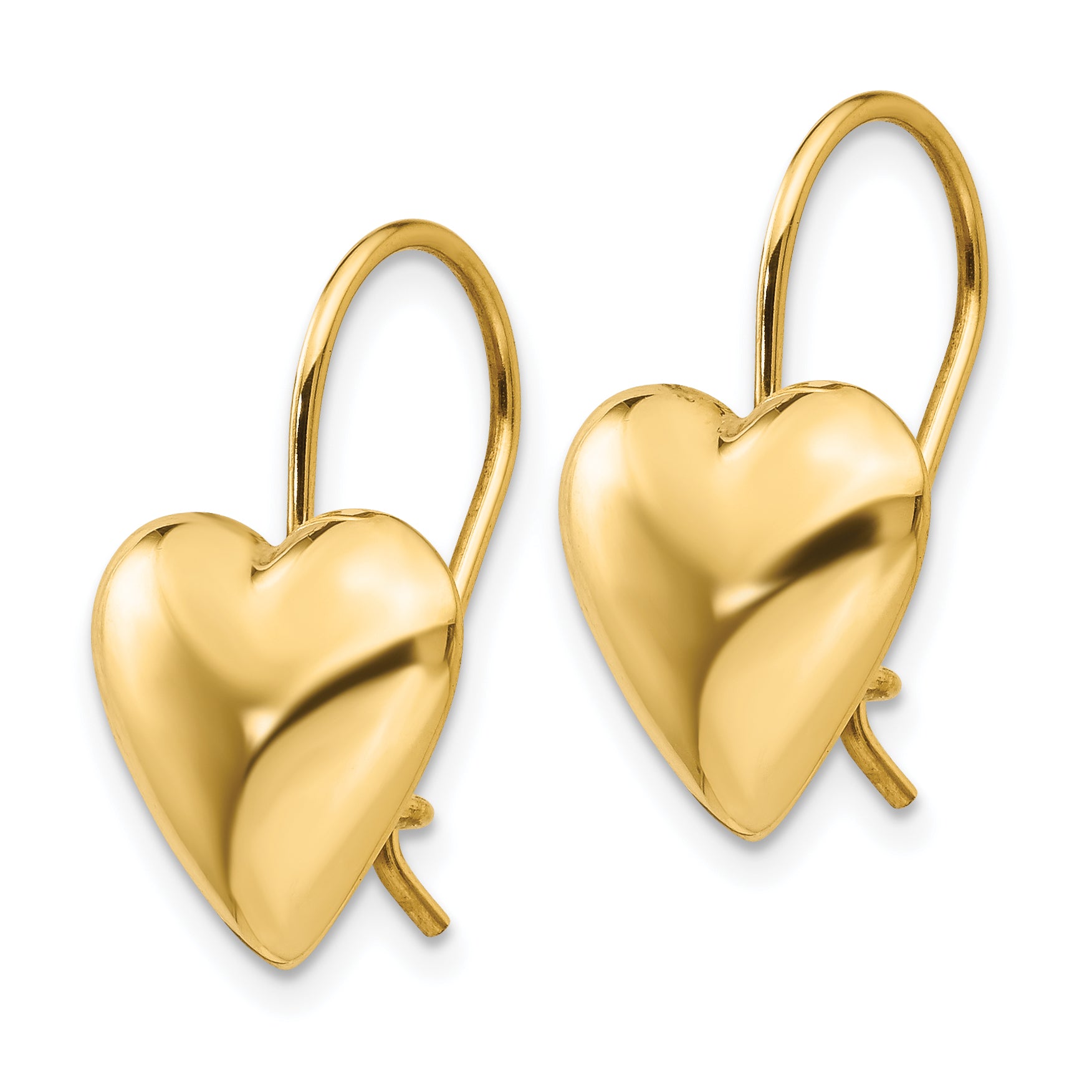 14k Polished 11.5mm Puffed Heart Kidney Wire Earrings Secondary image