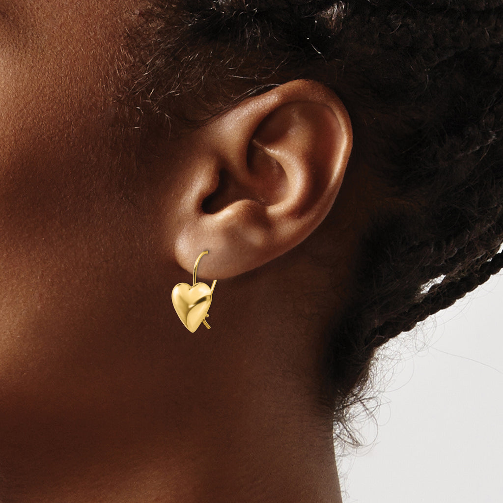 14k Polished 11.5mm Puffed Heart Kidney Wire Earrings