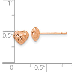 14K Rose Gold Diamond Cut Puffed Heart Post Stud Earrings