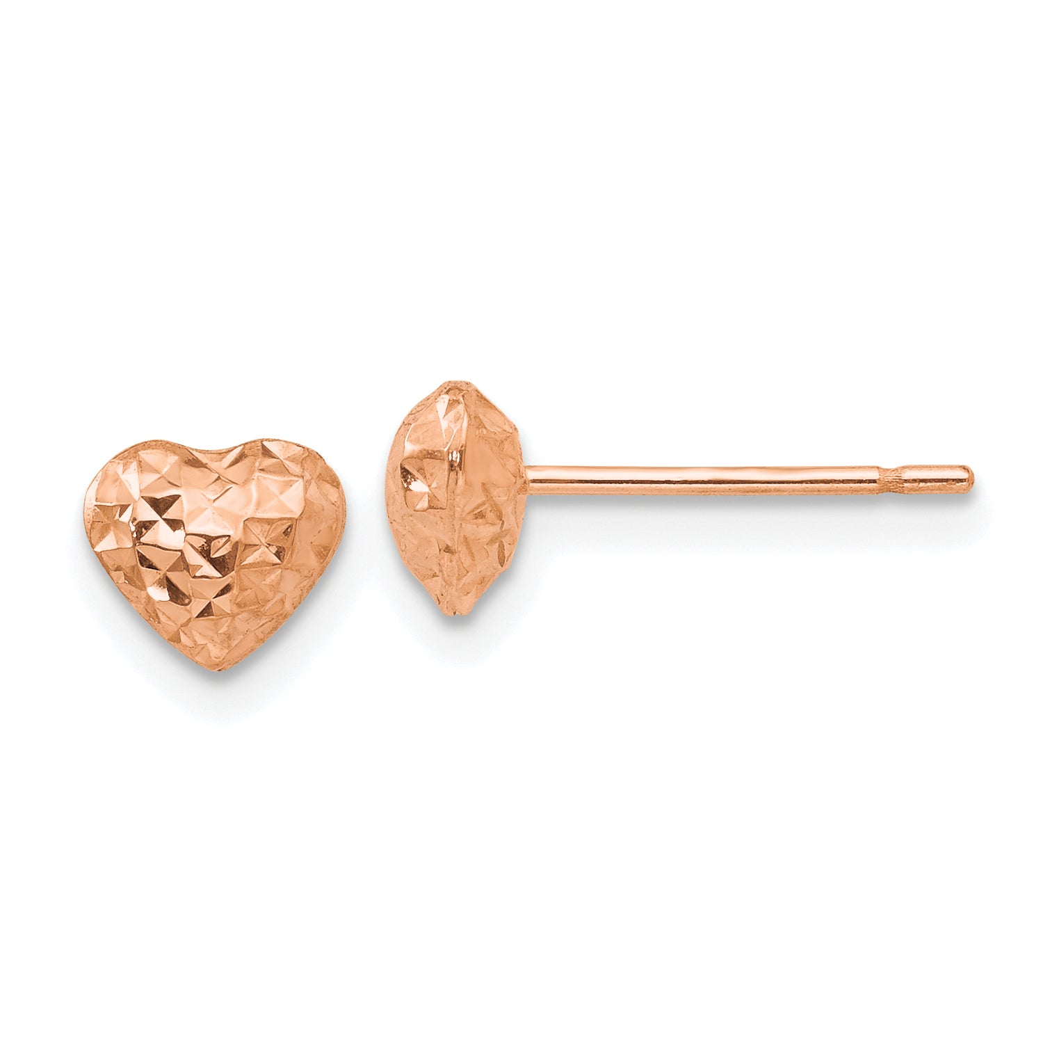 14K Rose Gold Diamond Cut Puffed Heart Post Stud Earrings Main image