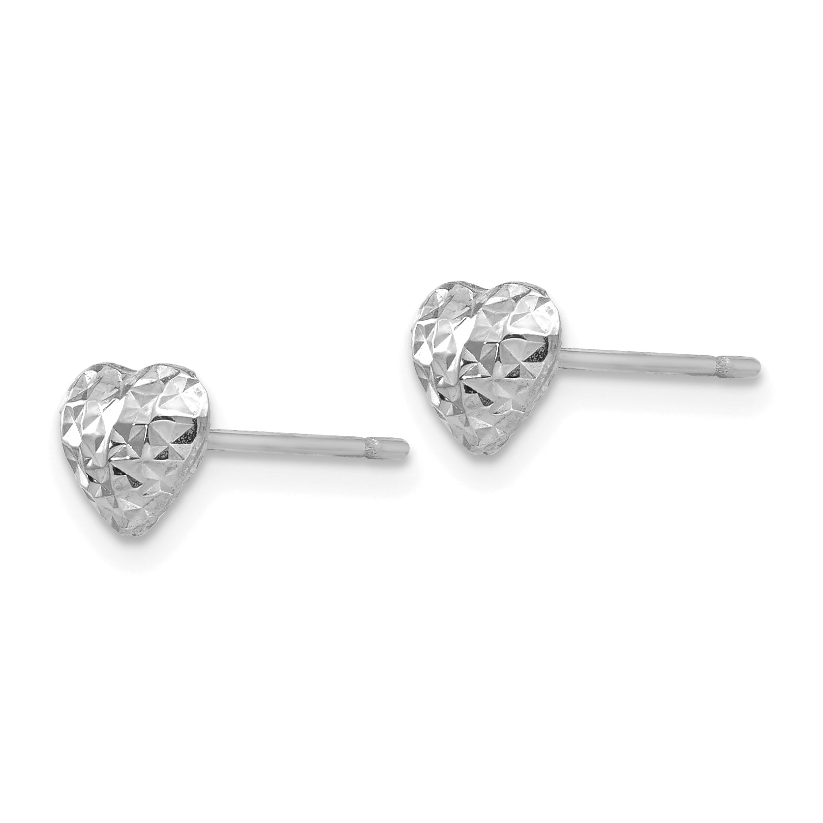 14K White Gold Diamond Cut Puffed Heart Post Stud Earrings