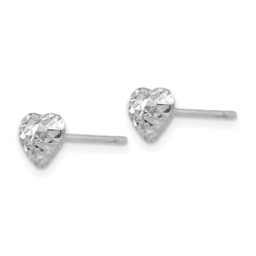 14K White Gold Diamond Cut Puffed Heart Post Stud Earrings