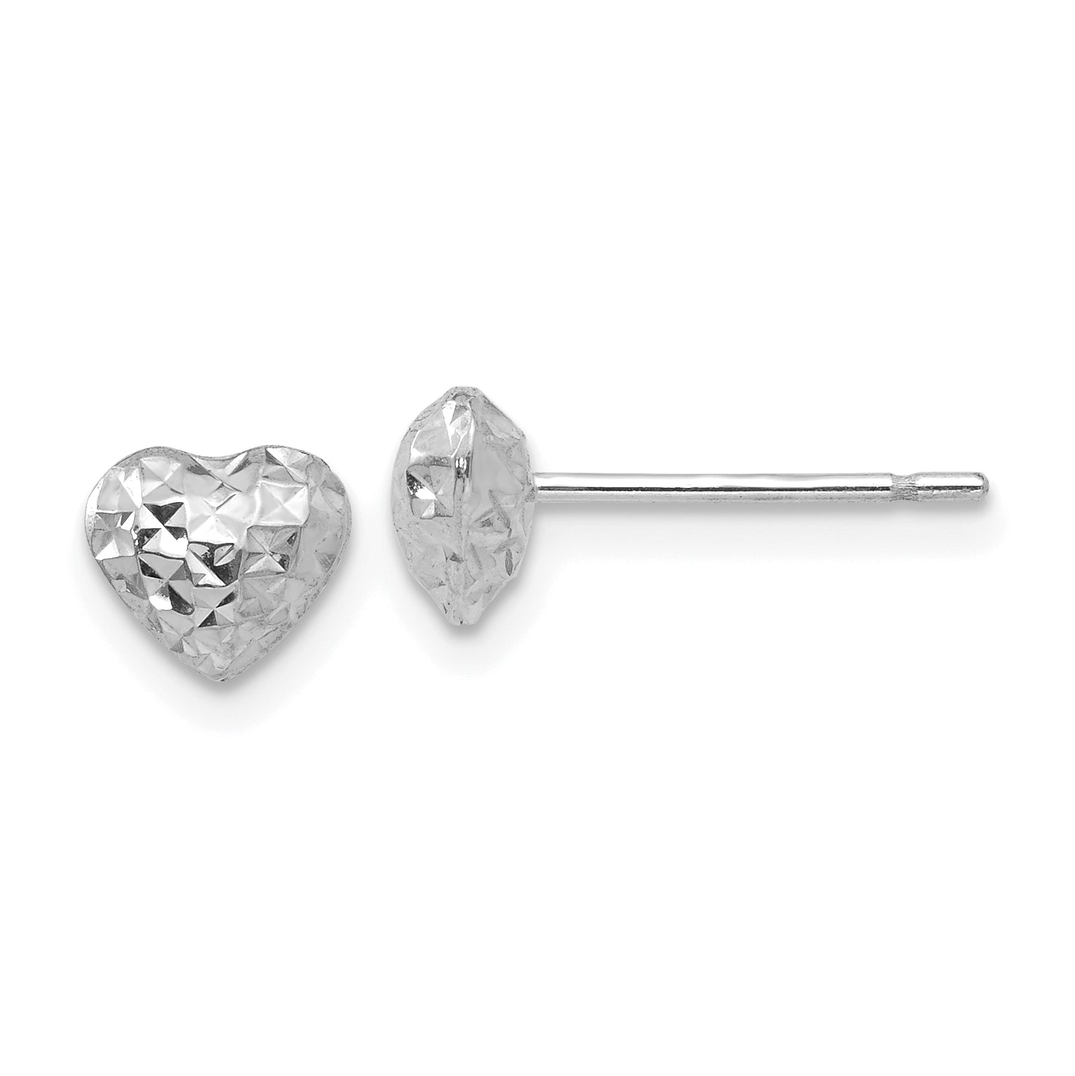 14K White Gold Diamond Cut Puffed Heart Post Stud Earrings Main image