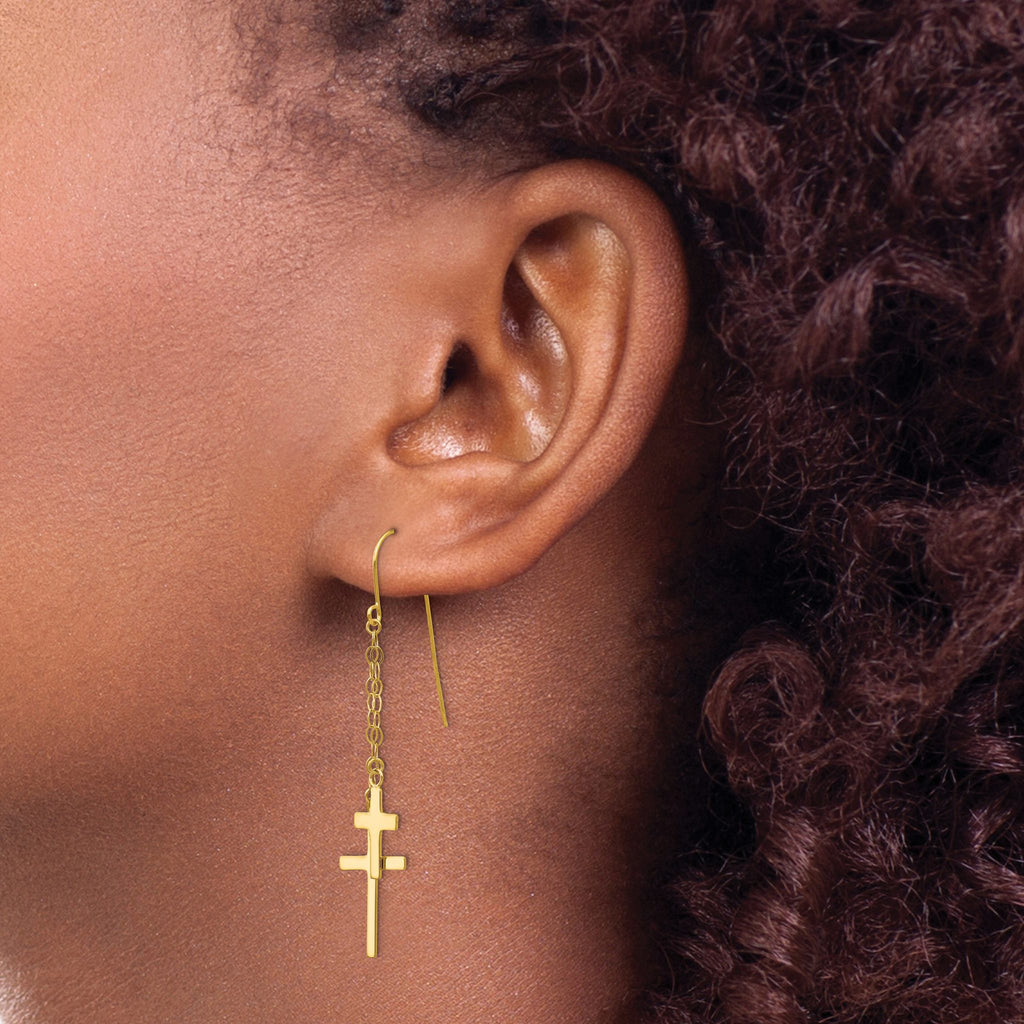 Cross Dangle Earrings in 14K Yellow Gold, 12mm - Sophia Jewelers