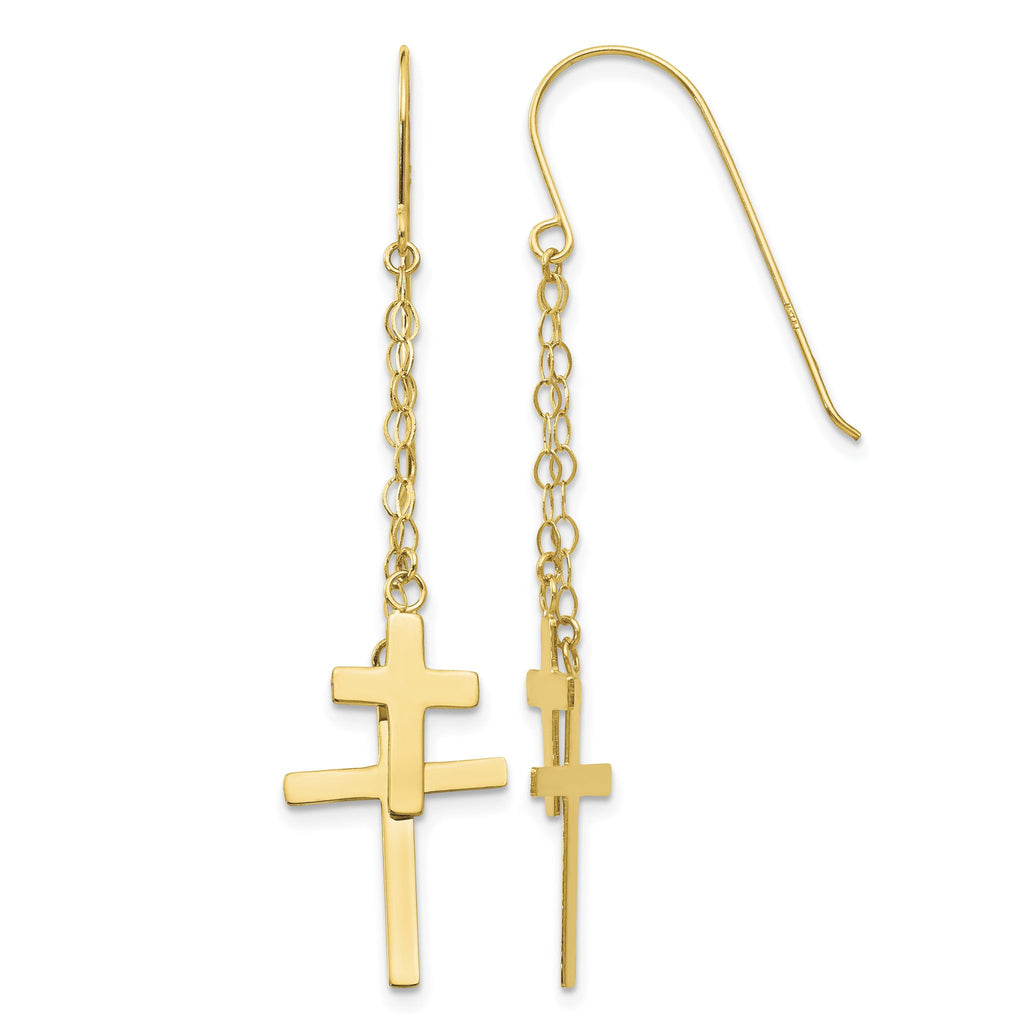Cross Dangle Earrings in 14K Yellow Gold, 12mm - Sophia Jewelers