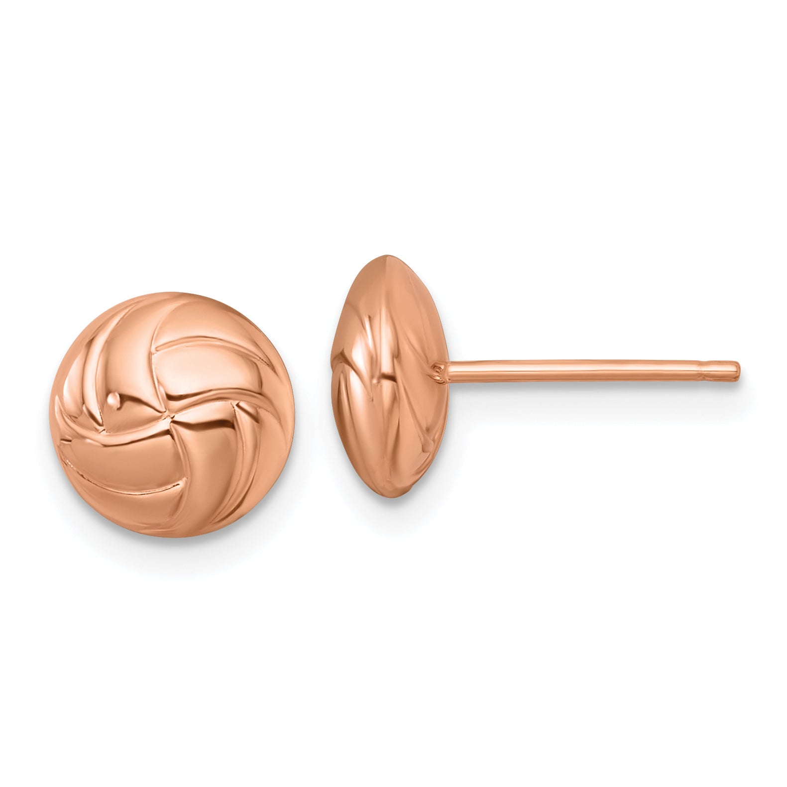 14k Rose Gold Polished Textured Hollow Button Post Earrings Main image