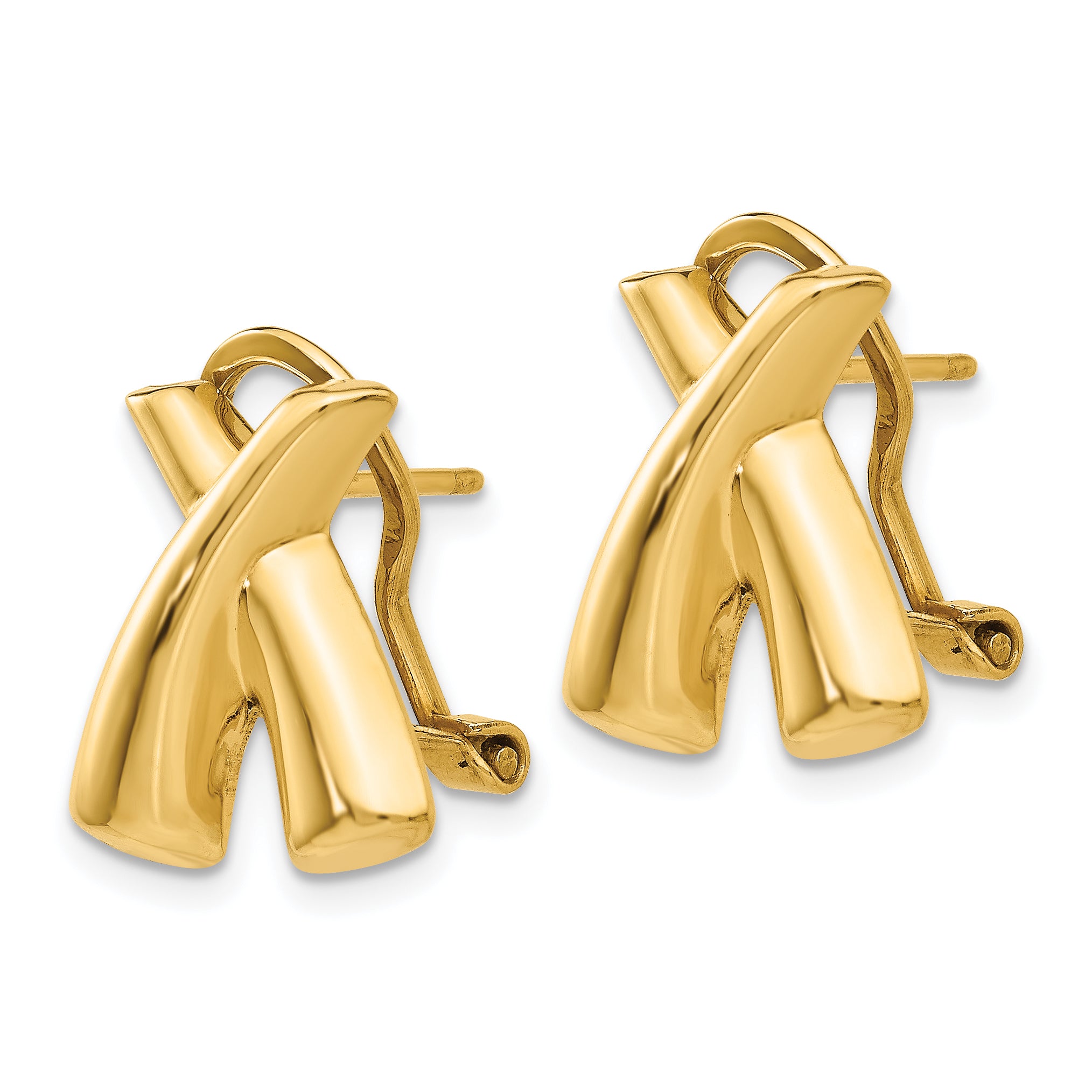 14k Polished X Omega Back Post Earrings Secondary image