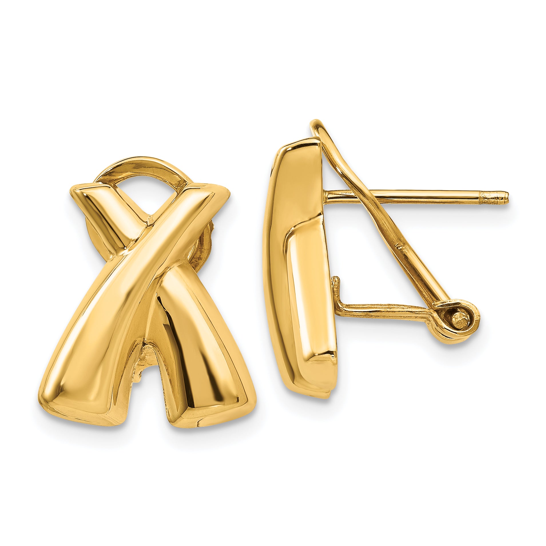 14k Polished X Omega Back Post Earrings Main image