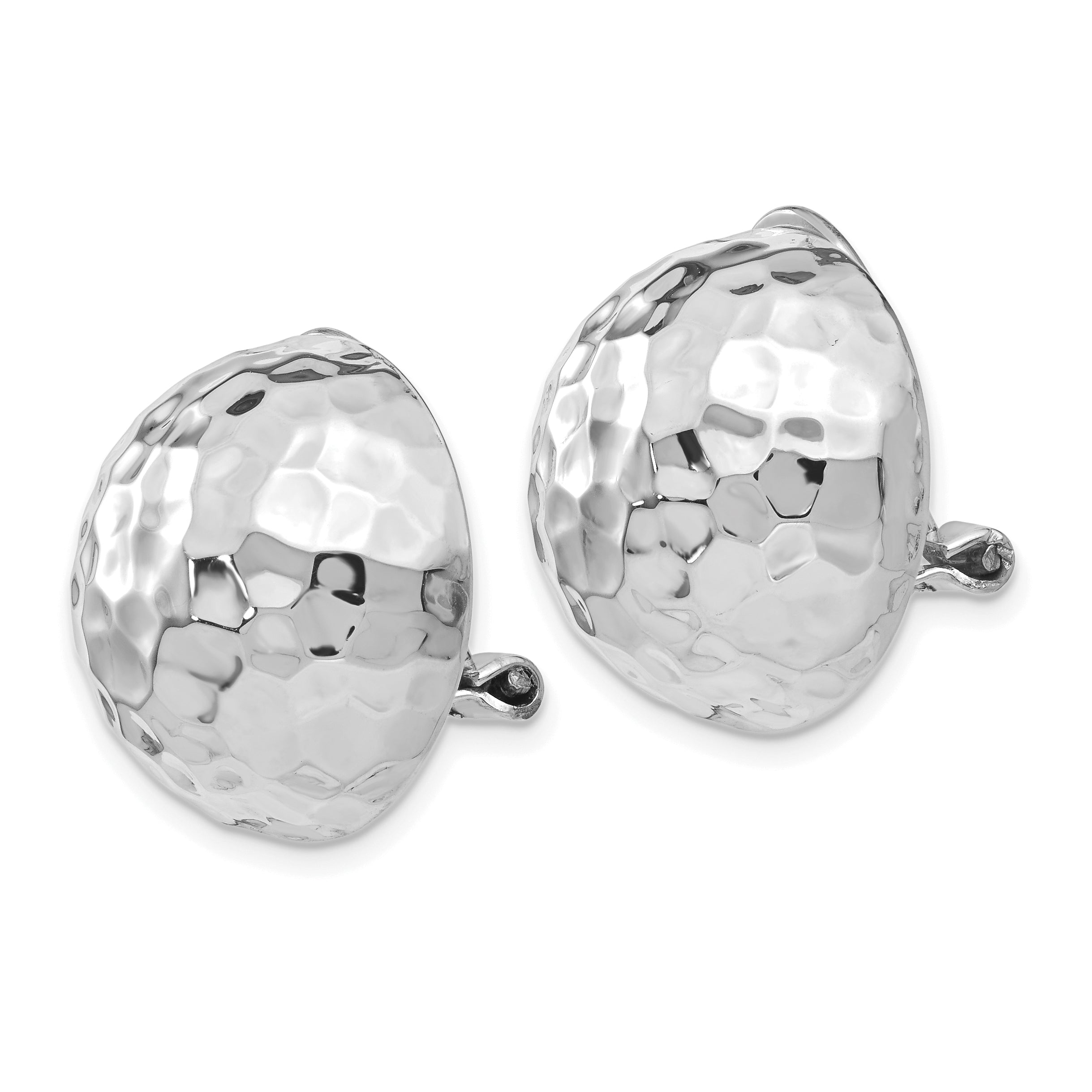 14k White Gold 18mm Hammered Non-pierced Earrings Secondary image
