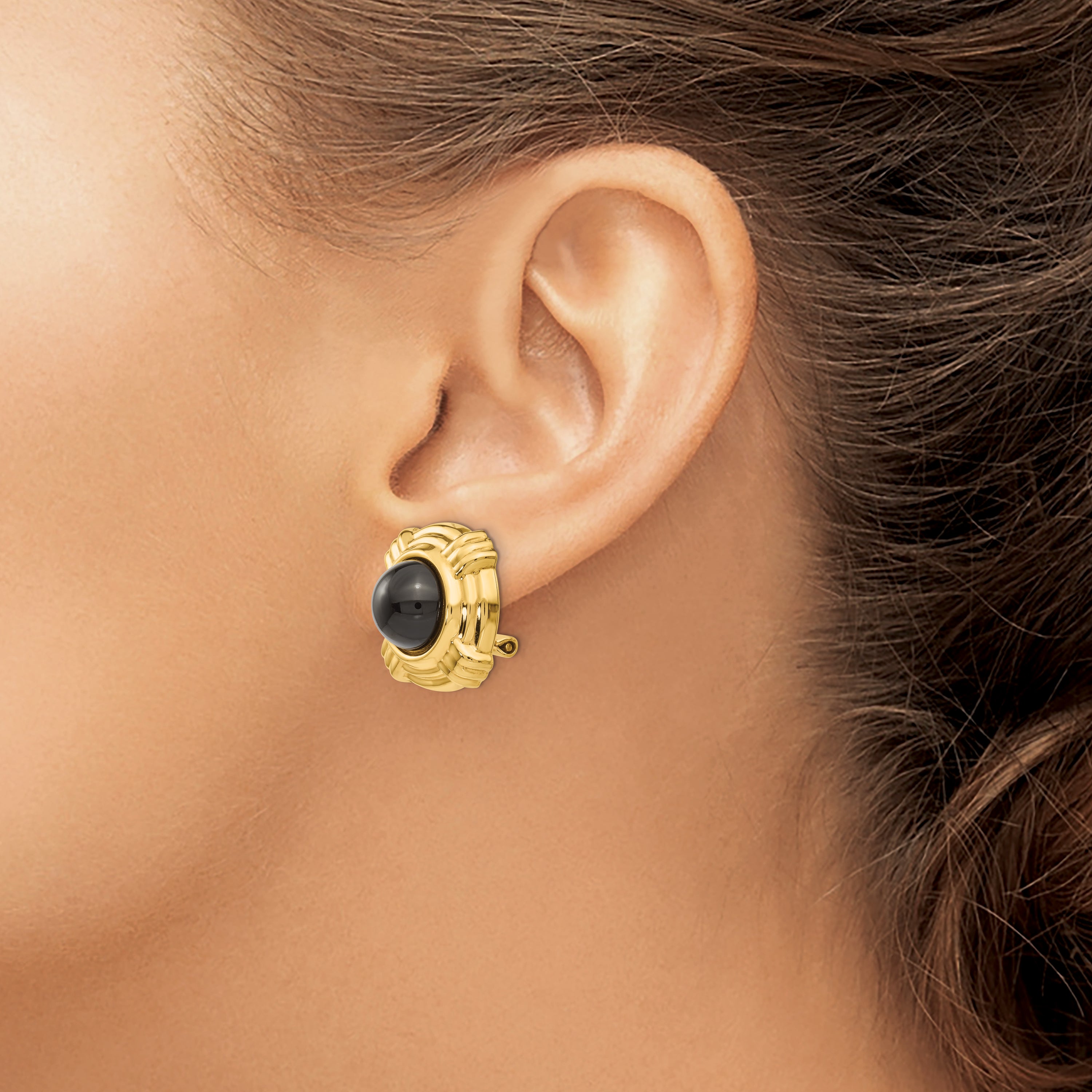 14k Omega Clip Onyx Non-pierced Earrings