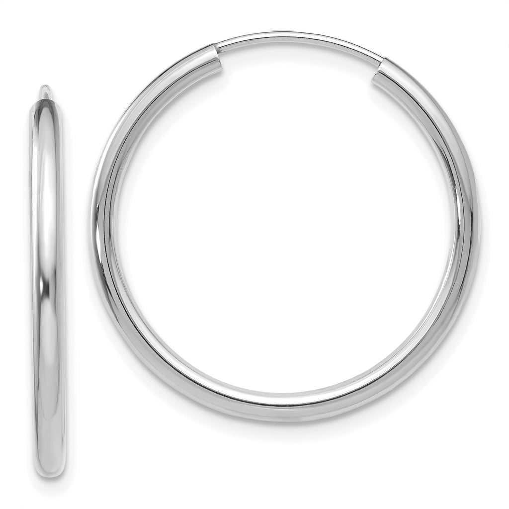 14k White Gold Polished Endless 2mm Hoop Earrings