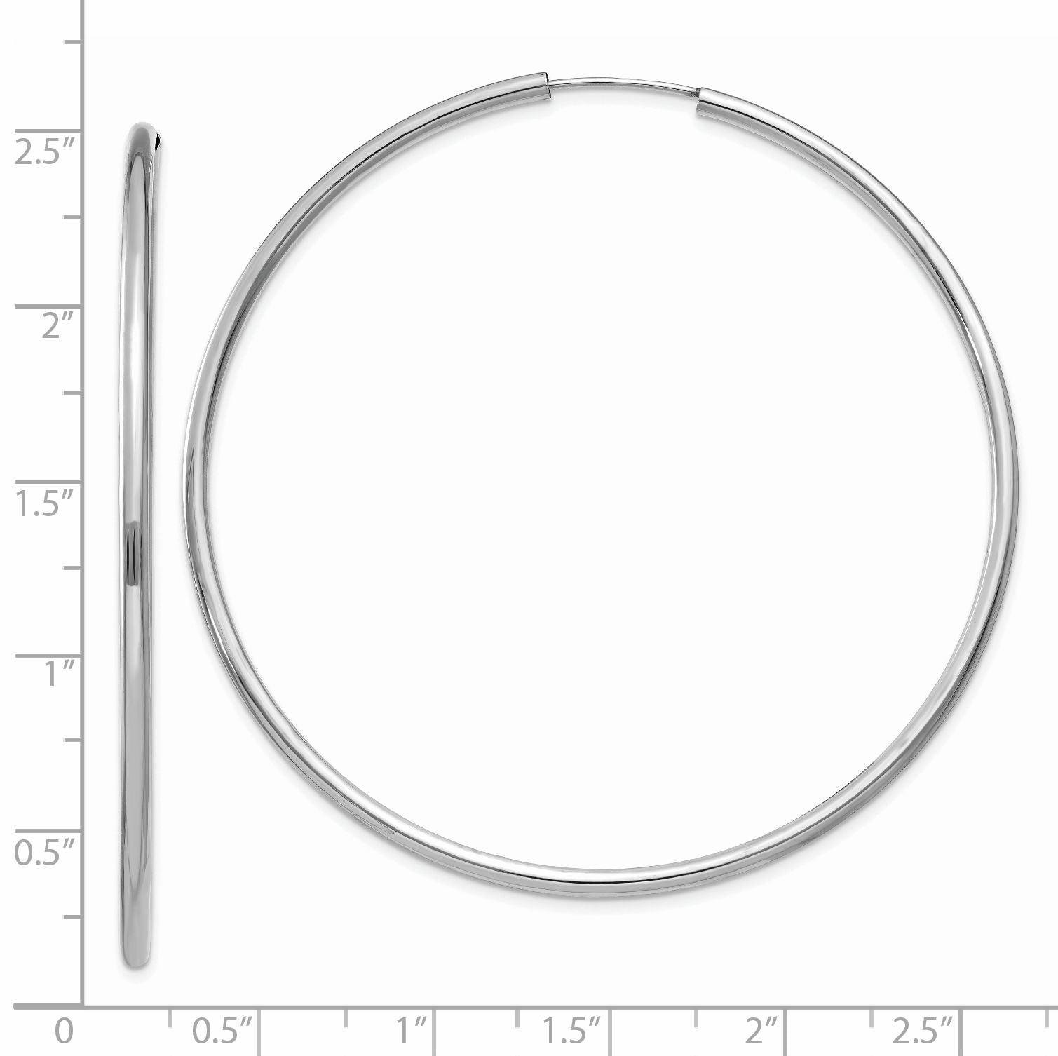 14k White Gold Polished Endless 2mm Hoop Earrings