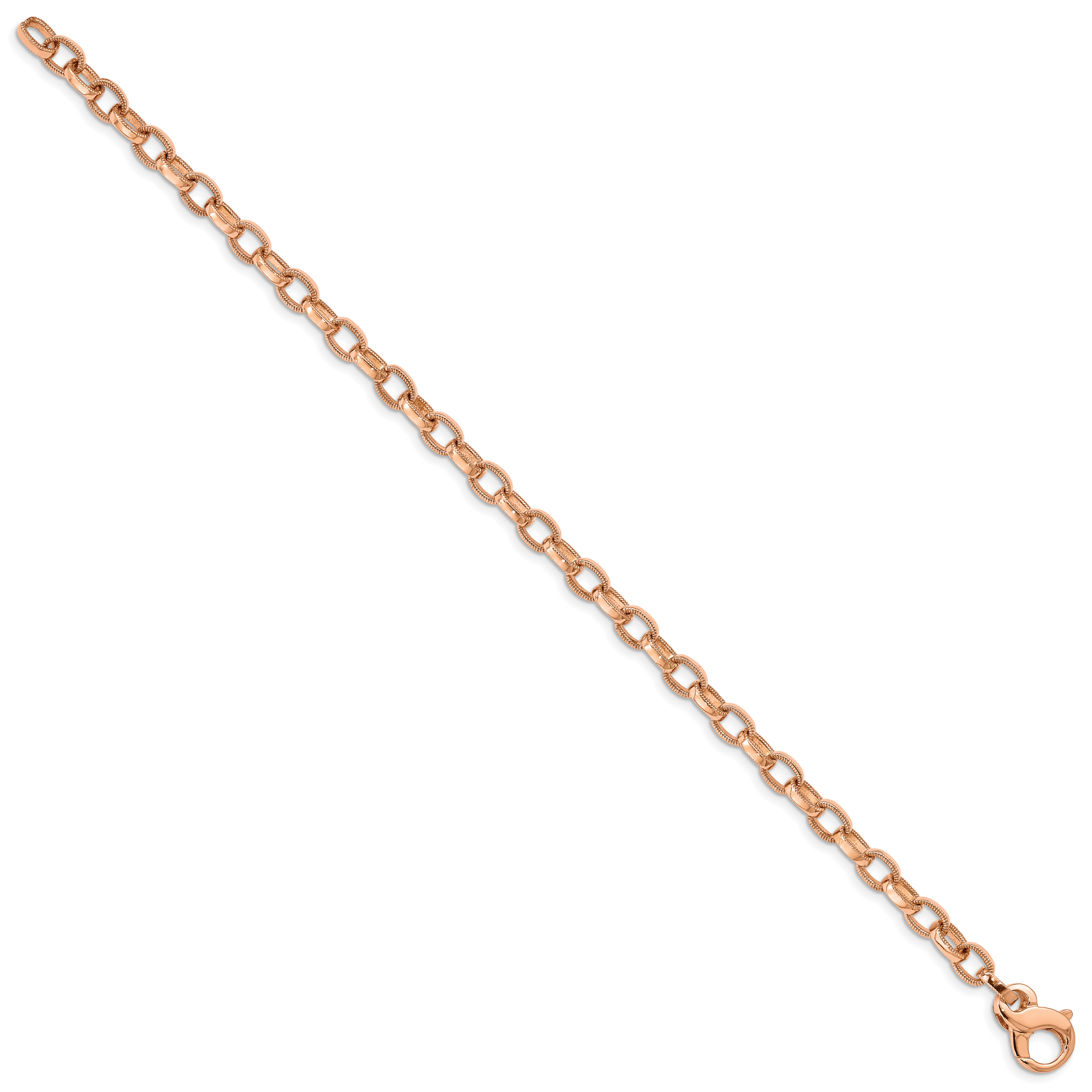 14K Rose Gold 8.5 inch 5mm Hand Polished with Ridged Edge Fancy Link Fancy Lobster Clasp Bracelet Secondary image