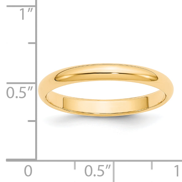 14k Yellow Gold 3mm Half Round Wedding Band Size 14