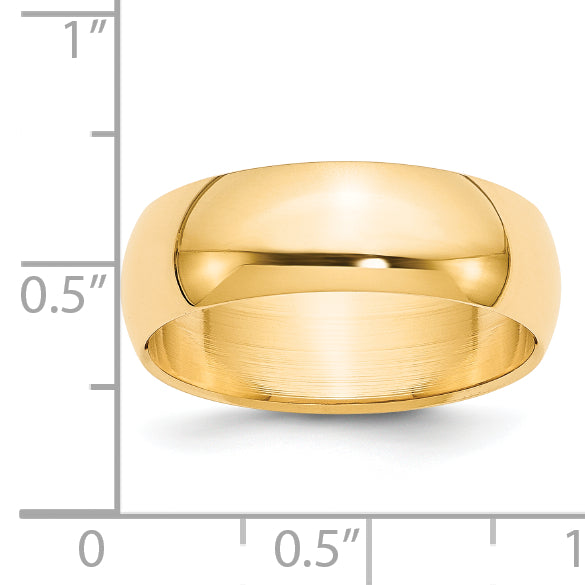14k Yellow Gold 7mm Half Round Wedding Band Size 14