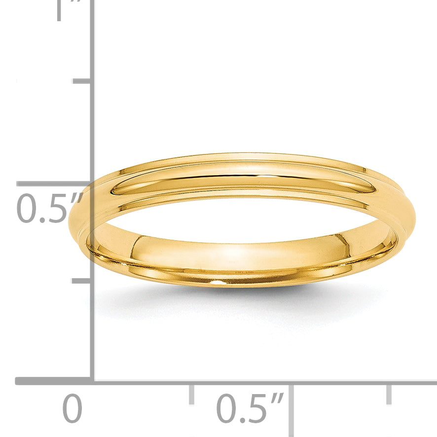 14k Yellow Gold 3mm Half Round with Edge Wedding Band