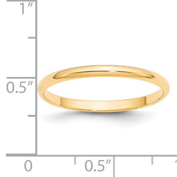 14k Yellow Gold 2mm Lightweight Half Round Wedding Band