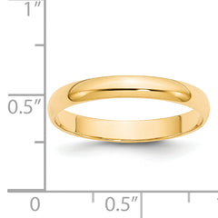 14k Yellow Gold 3mm Lightweight Half Round Wedding Band Size 14
