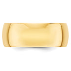 14k Yellow Gold 8mm Lightweight Half Round Wedding Band Size 14