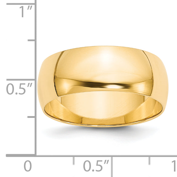 14k Yellow Gold 8mm Lightweight Half Round Wedding Band Size 14