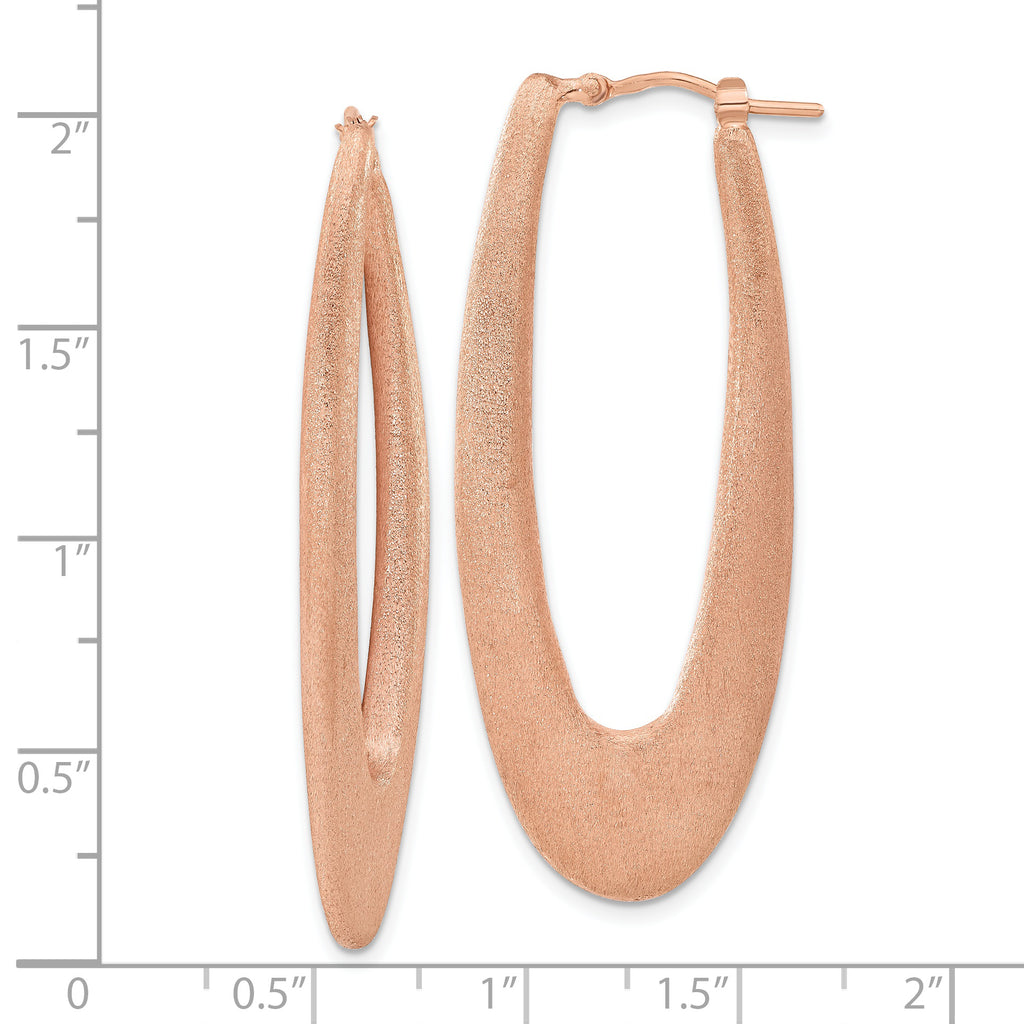 Sterling Silver Rose Gold-plated Elongated Brushed Oval Hoops