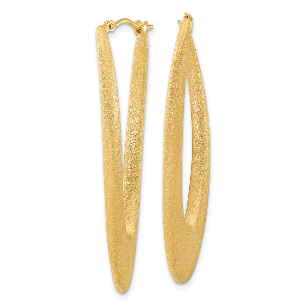 Sterling Silver Gold-Plated Brushed Oval Elongated Hoop Earrings for Women
