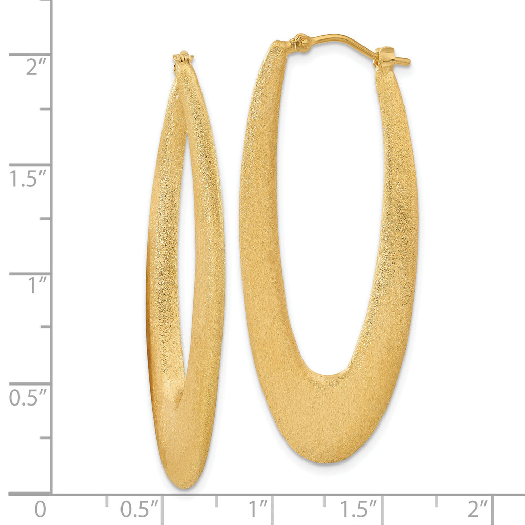 Sterling Silver Gold-Plated Brushed Oval Elongated Hoop Earrings for Women