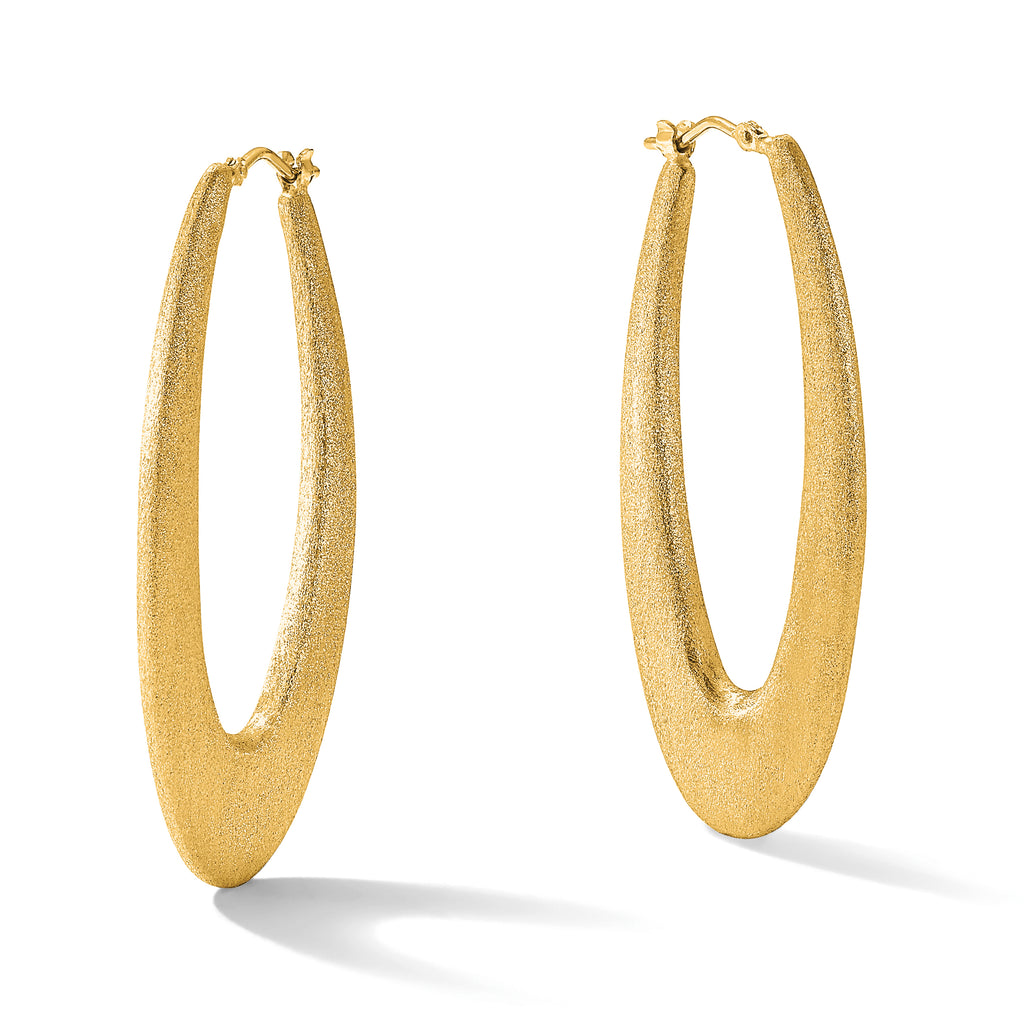 Sterling Silver Gold-Plated Brushed Oval Elongated Hoop Earrings for Women